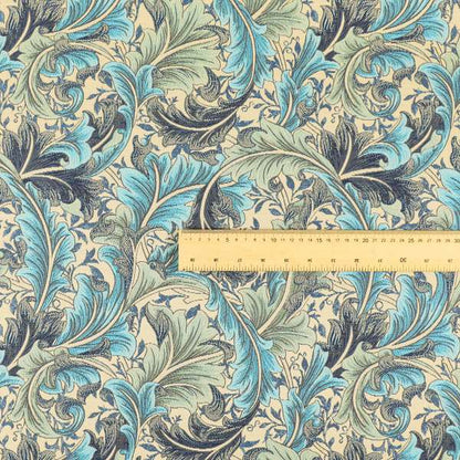 Colarto Collection Blue Colour In Floral Pattern Chenille Furnishing Fabric CTR-258 - Made To Measure Curtains