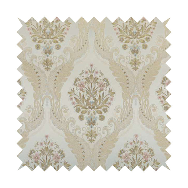 Saliha Traditional Large Damask Pattern Fabric Pearl Collection Fabrics CTR-26 - Made To Measure Curtains