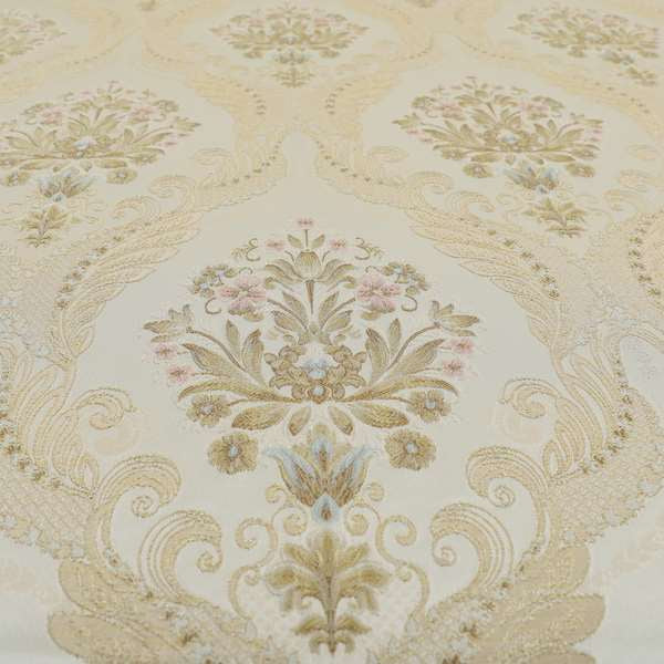 Saliha Traditional Large Damask Pattern Fabric Pearl Collection Fabrics CTR-26 - Made To Measure Curtains