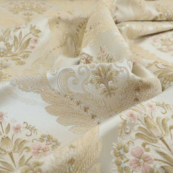 Saliha Traditional Large Damask Pattern Fabric Pearl Collection Fabrics CTR-26 - Made To Measure Curtains