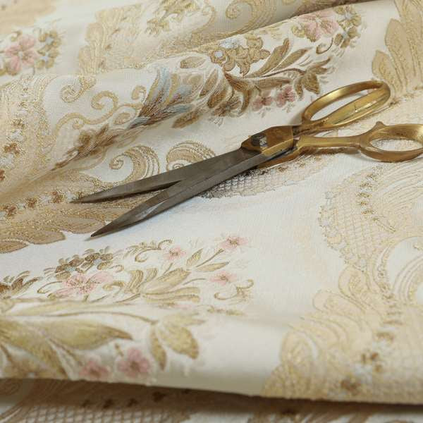 Saliha Traditional Large Damask Pattern Fabric Pearl Collection Fabrics CTR-26 - Roman Blinds