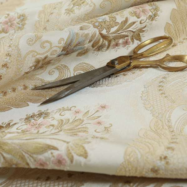 Saliha Traditional Large Damask Pattern Fabric Pearl Collection Fabrics CTR-26 - Made To Measure Curtains