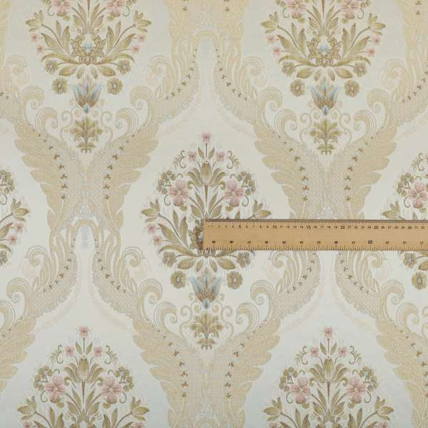 Saliha Traditional Large Damask Pattern Fabric Pearl Collection Fabrics CTR-26 - Made To Measure Curtains