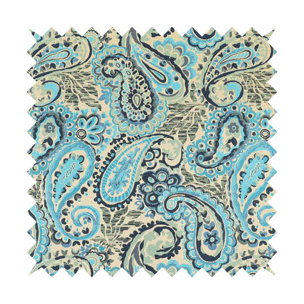 Colarto Collection Blue Colour In Paisley Pattern Chenille Furnishing Fabric CTR-260 - Made To Measure Curtains