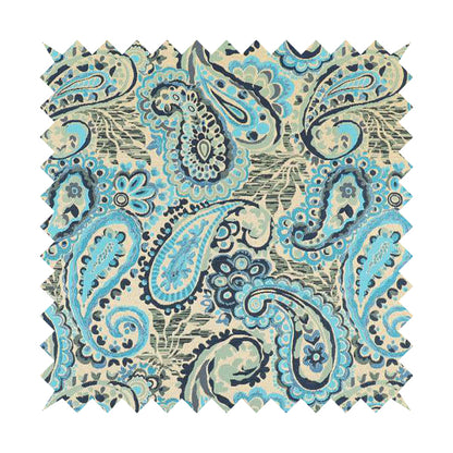 Colarto Collection Blue Colour In Paisley Pattern Chenille Furnishing Fabric CTR-260 - Made To Measure Curtains