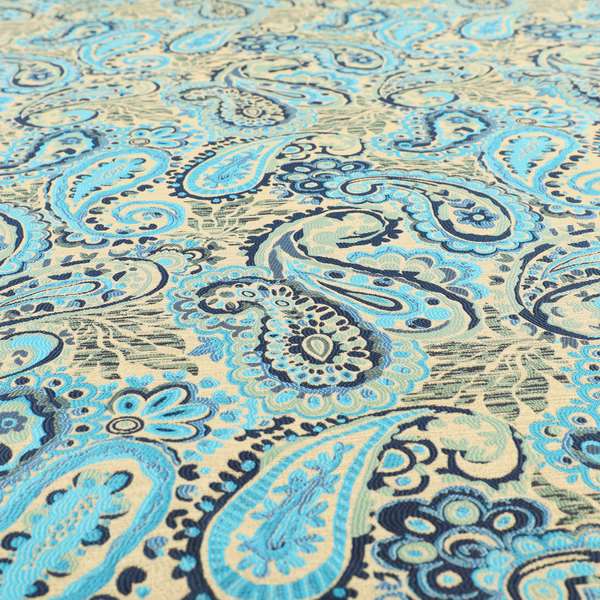 Colarto Collection Blue Colour In Paisley Pattern Chenille Furnishing Fabric CTR-260 - Handmade Cushions
