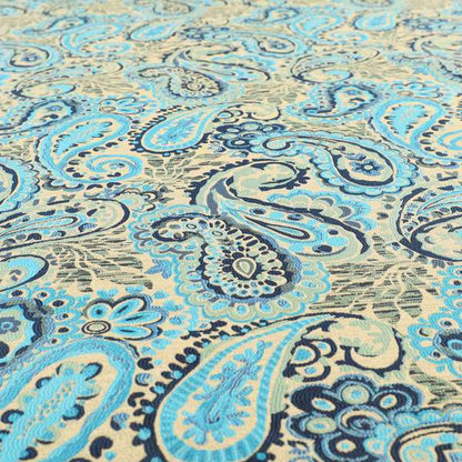 Colarto Collection Blue Colour In Paisley Pattern Chenille Furnishing Fabric CTR-260 - Made To Measure Curtains