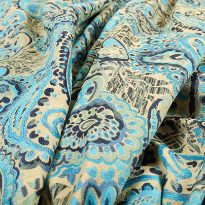 Colarto Collection Blue Colour In Paisley Pattern Chenille Furnishing Fabric CTR-260 - Made To Measure Curtains