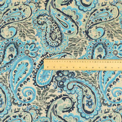 Colarto Collection Blue Colour In Paisley Pattern Chenille Furnishing Fabric CTR-260 - Made To Measure Curtains