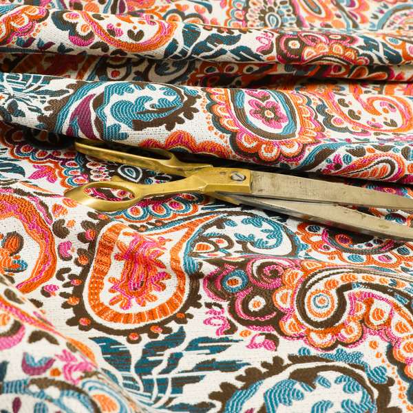 Colarto Collection Tropical Colours In Paisley Pattern Chenille Furnishing Fabric CTR-264 - Roman Blinds