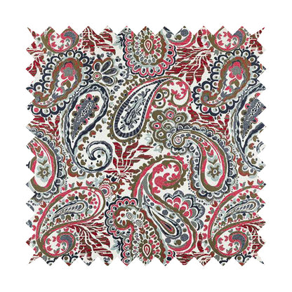 Colarto Collection Red Blue Colour In Paisley Pattern Chenille Furnishing Fabric CTR-266 - Made To Measure Curtains