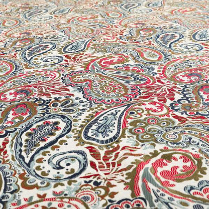 Colarto Collection Red Blue Colour In Paisley Pattern Chenille Furnishing Fabric CTR-266 - Made To Measure Curtains