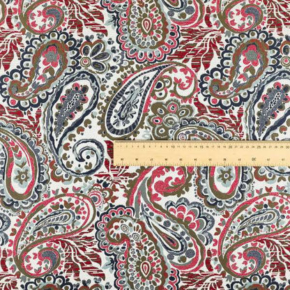 Colarto Collection Red Blue Colour In Paisley Pattern Chenille Furnishing Fabric CTR-266 - Made To Measure Curtains