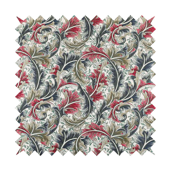 Colarto Collection Red Blue Colour In Floral Pattern Chenille Furnishing Fabric CTR-267 - Made To Measure Curtains