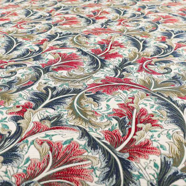 Colarto Collection Red Blue Colour In Floral Pattern Chenille Furnishing Fabric CTR-267 - Roman Blinds