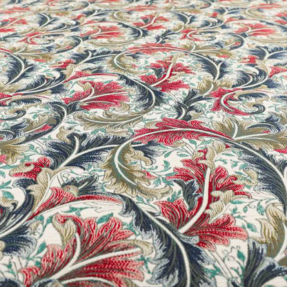 Colarto Collection Red Blue Colour In Floral Pattern Chenille Furnishing Fabric CTR-267 - Made To Measure Curtains