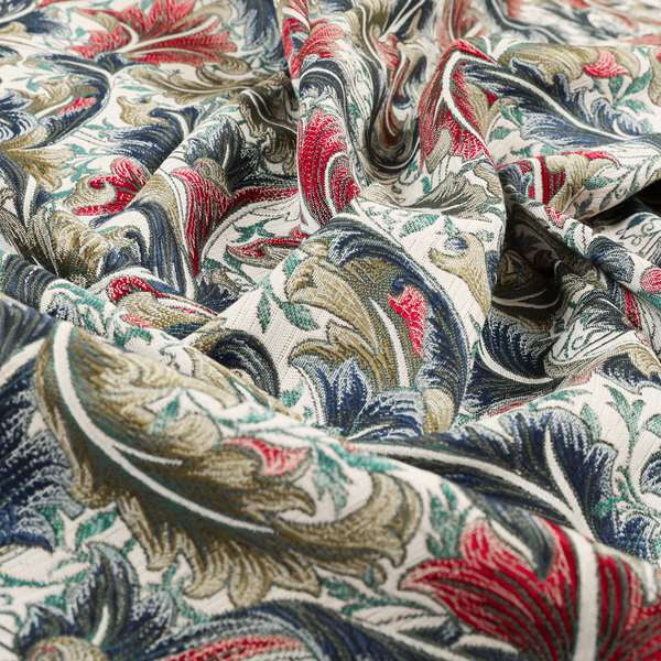 Colarto Collection Red Blue Colour In Floral Pattern Chenille Furnishing Fabric CTR-267 - Made To Measure Curtains