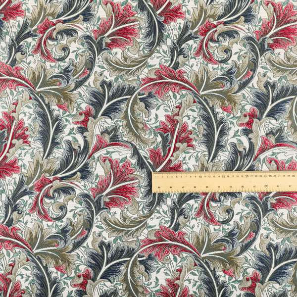 Colarto Collection Red Blue Colour In Floral Pattern Chenille Furnishing Fabric CTR-267 - Made To Measure Curtains