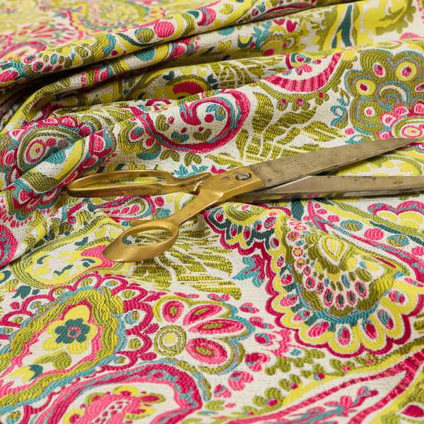 Colarto Collection Citrus Colours In Paisley Pattern Chenille Furnishing Fabric CTR-269 - Made To Measure Curtains