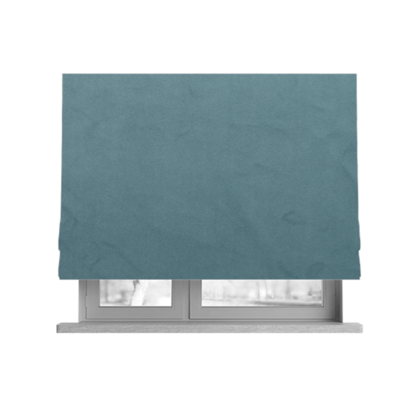 Alpha Plain Durable Velvet Brushed Cotton Effect Upholstery Fabric Blue Colour CTR-2704 - Roman Blinds