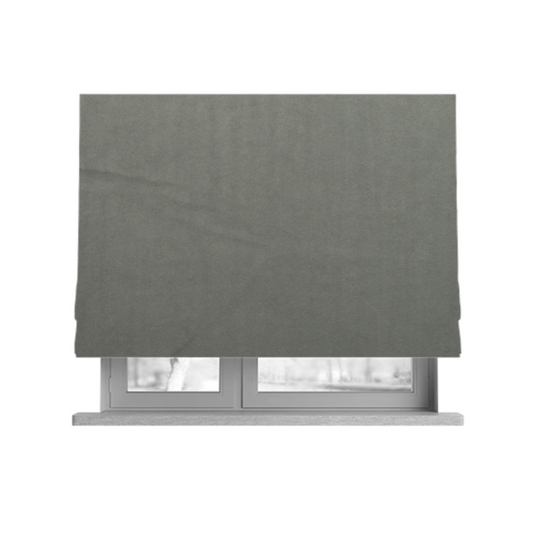 Alpha Plain Durable Velvet Brushed Cotton Effect Upholstery Fabric Grey Colour CTR-2737 - Roman Blinds