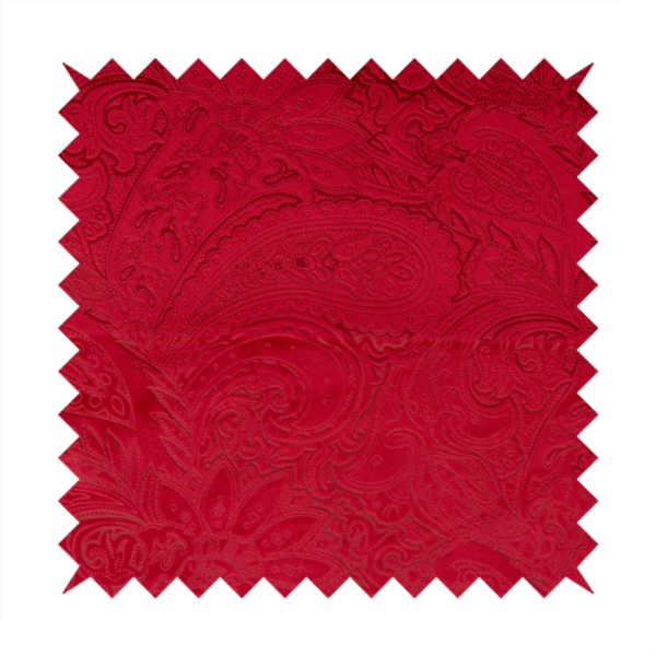 Athena Laser Cut Pattern Soft Velveteen Red Velvet Upholstery Curtains Fabric CTR-2744 - Made To Measure Curtains