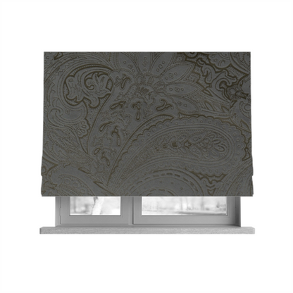 Athena Laser Cut Pattern Soft Velveteen Grey Velvet Upholstery Curtains Fabric CTR-2748 - Roman Blinds