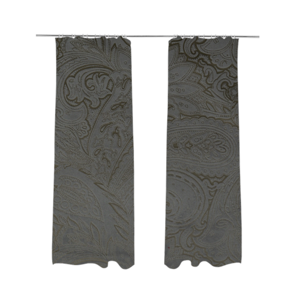 Athena Laser Cut Pattern Soft Velveteen Grey Velvet Upholstery Curtains Fabric CTR-2748 - Made To Measure Curtains