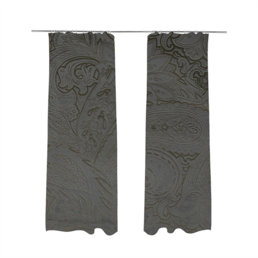 Athena Laser Cut Pattern Soft Velveteen Grey Velvet Upholstery Curtains Fabric CTR-2748 - Made To Measure Curtains