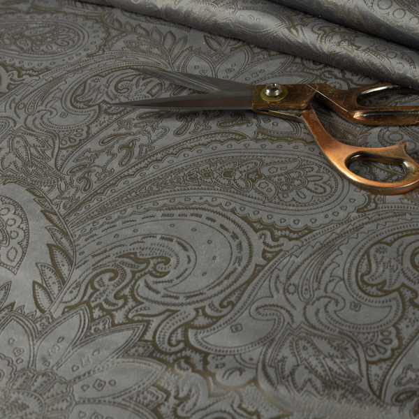 Athena Laser Cut Pattern Soft Velveteen Grey Velvet Upholstery Curtains Fabric CTR-2748 - Roman Blinds