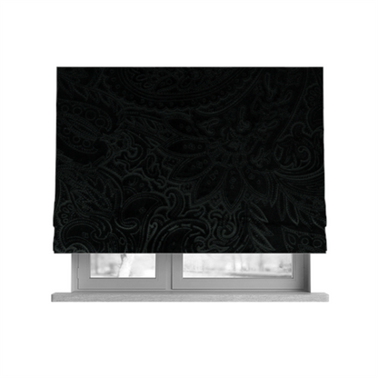 Athena Laser Cut Pattern Soft Velveteen Black Velvet Upholstery Curtains Fabric CTR-2749 - Roman Blinds