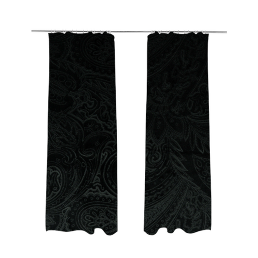 Athena Laser Cut Pattern Soft Velveteen Black Velvet Upholstery Curtains Fabric CTR-2749 - Made To Measure Curtains