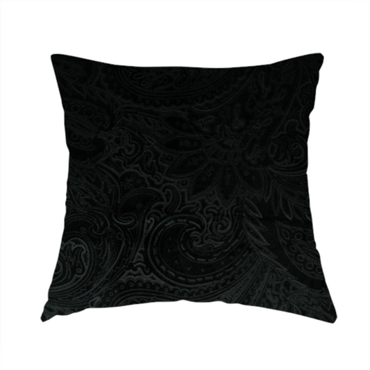 Athena Laser Cut Pattern Soft Velveteen Black Velvet Upholstery Curtains Fabric CTR-2749 - Handmade Cushions