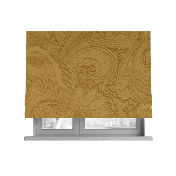 Athena Laser Cut Pattern Soft Velveteen Gold Velvet Upholstery Curtains Fabric CTR-2750 - Roman Blinds