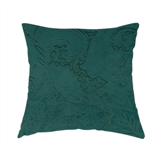 Athena Laser Cut Pattern Soft Velveteen Teal Velvet Upholstery Curtains Fabric CTR-2758 - Handmade Cushions