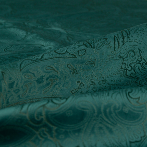 Athena Laser Cut Pattern Soft Velveteen Teal Velvet Upholstery Curtains Fabric CTR-2758 - Roman Blinds