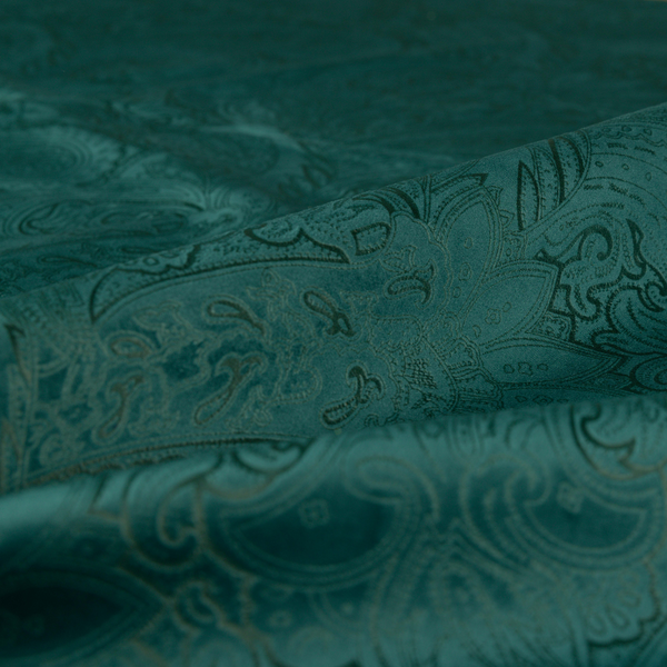 Athena Laser Cut Pattern Soft Velveteen Teal Velvet Upholstery Curtains Fabric CTR-2758 - Made To Measure Curtains