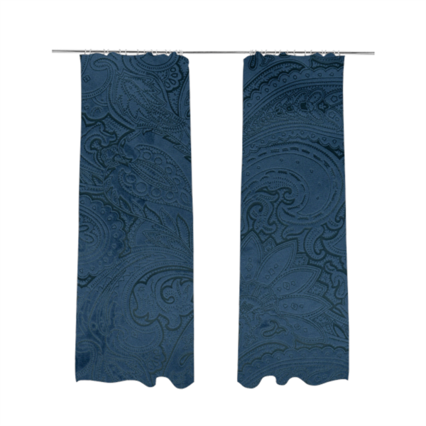 Athena Laser Cut Pattern Soft Velveteen Navy Blue Velvet Upholstery Curtains Fabric CTR-2759 - Made To Measure Curtains