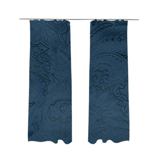 Athena Laser Cut Pattern Soft Velveteen Navy Blue Velvet Upholstery Curtains Fabric CTR-2759 - Made To Measure Curtains