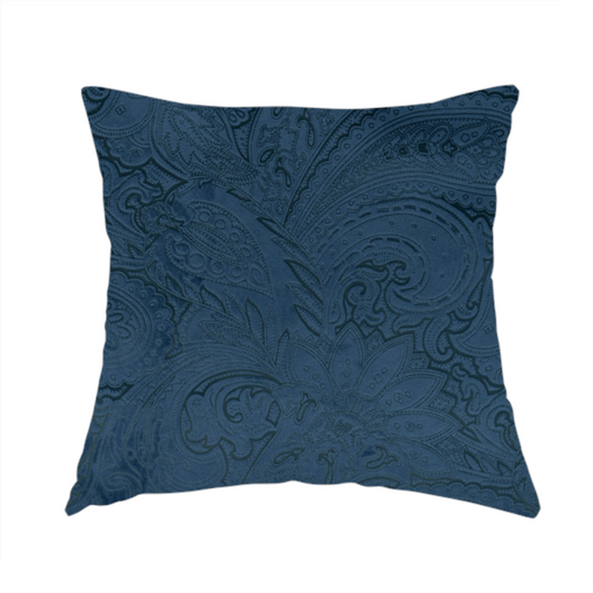Athena Laser Cut Pattern Soft Velveteen Navy Blue Velvet Upholstery Curtains Fabric CTR-2759 - Handmade Cushions