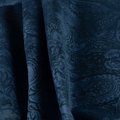 Athena Laser Cut Pattern Soft Velveteen Navy Blue Velvet Upholstery Curtains Fabric CTR-2759 - Made To Measure Curtains