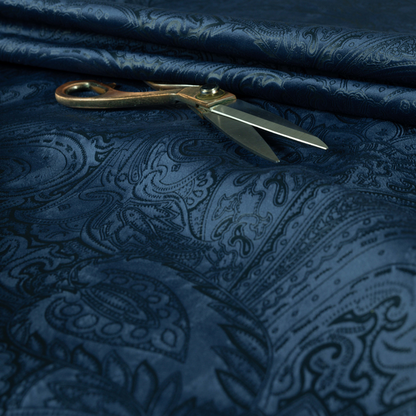 Athena Laser Cut Pattern Soft Velveteen Navy Blue Velvet Upholstery Curtains Fabric CTR-2759 - Made To Measure Curtains