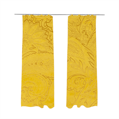 Athena Laser Cut Pattern Soft Velveteen Yellow Velvet Upholstery Curtains Fabric CTR-2760 - Made To Measure Curtains