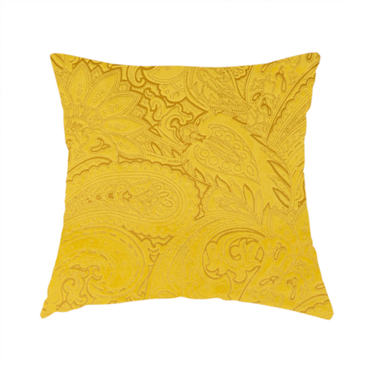 Athena Laser Cut Pattern Soft Velveteen Yellow Velvet Upholstery Curtains Fabric CTR-2760 - Handmade Cushions