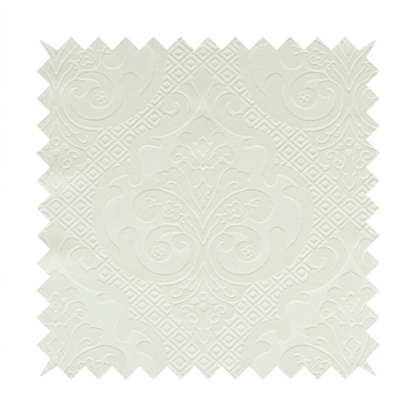 Agra Velveteen Embossed Damask Pattern Upholstery Curtains Fabric In White Velvet CTR-2763 - Roman Blinds