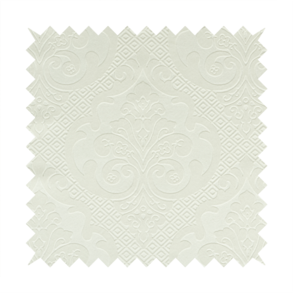 Agra Velveteen Embossed Damask Pattern Upholstery Curtains Fabric In White Velvet CTR-2763 - Made To Measure Curtains