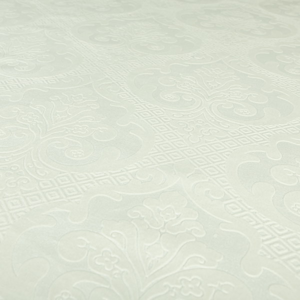 Agra Velveteen Embossed Damask Pattern Upholstery Curtains Fabric In White Velvet CTR-2763