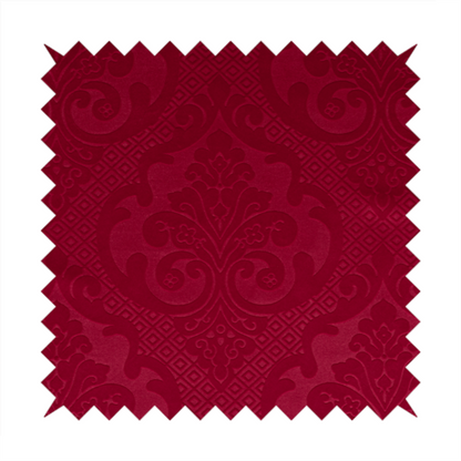 Agra Velveteen Embossed Damask Pattern Upholstery Curtains Fabric In Red Velvet CTR-2764 - Made To Measure Curtains