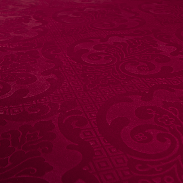 Agra Velveteen Embossed Damask Pattern Upholstery Curtains Fabric In Red Velvet CTR-2764 - Roman Blinds