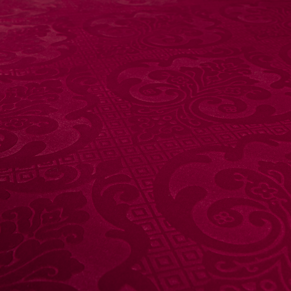 Agra Velveteen Embossed Damask Pattern Upholstery Curtains Fabric In Red Velvet CTR-2764 - Made To Measure Curtains